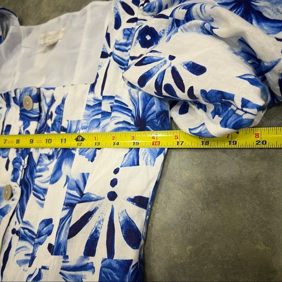 Caroline Constas white blue linen blend Garden tile Farm mini dress Sz 6 Party - Picture 12 of 15